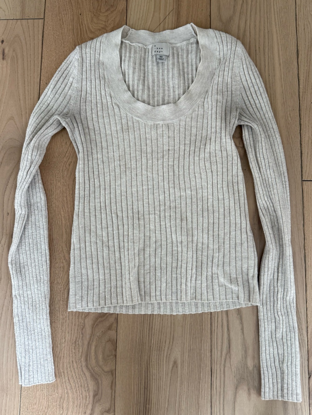 a new day Ribbed Crewneck Knit Top - Light Taupe